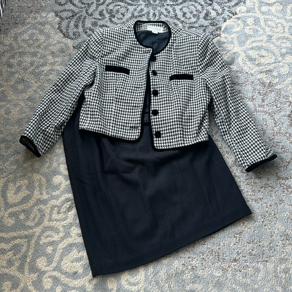 Vintage Brystelle International Wool Blazer Skirt Set Houndstooth 16
